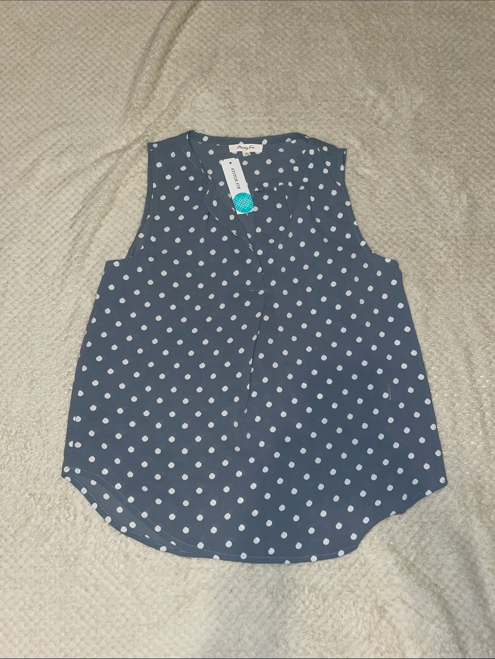 Monday Fun Polka Dot Sleeveless Blouse - Gray with White Dots M